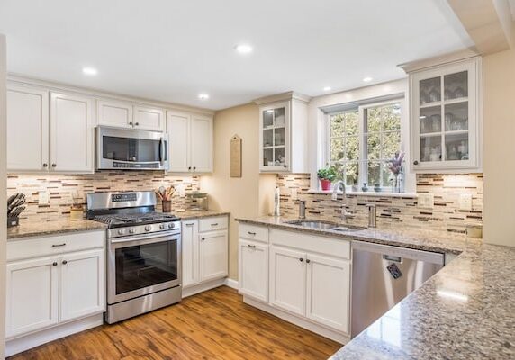 An inside view of the modern design kitchen made of wood